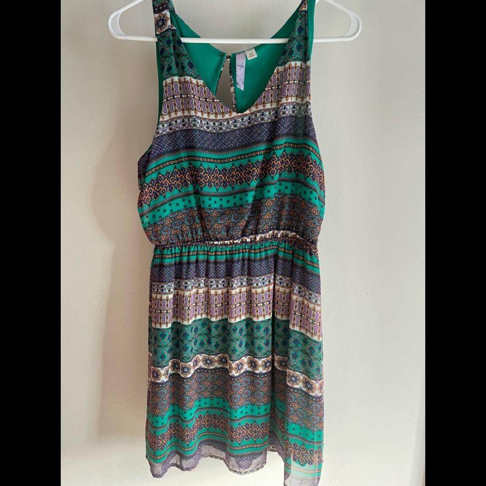 Alya Women's Purple Orange Green Medallion Elastic Waist Sleeveless Boho Dress